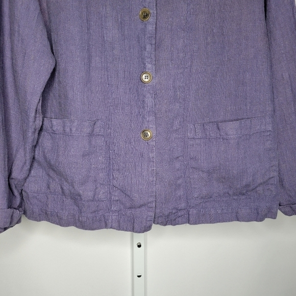 Vtg Purple Linen Button-Up Lightweight Lagenlook Jacket Women's M Mokee Dugway - Picture 3 of 10